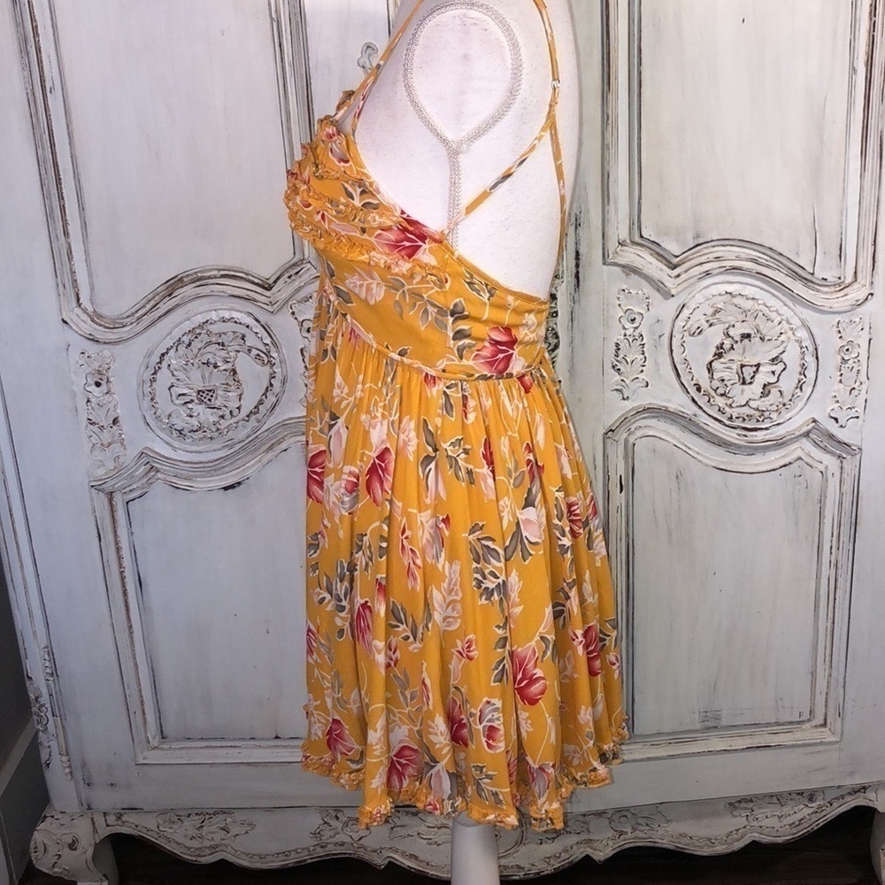 Angel Biba Mustard Color Floral Spaghetti Strap Festival Babydoll Dress Size S - Picture 12 of 13